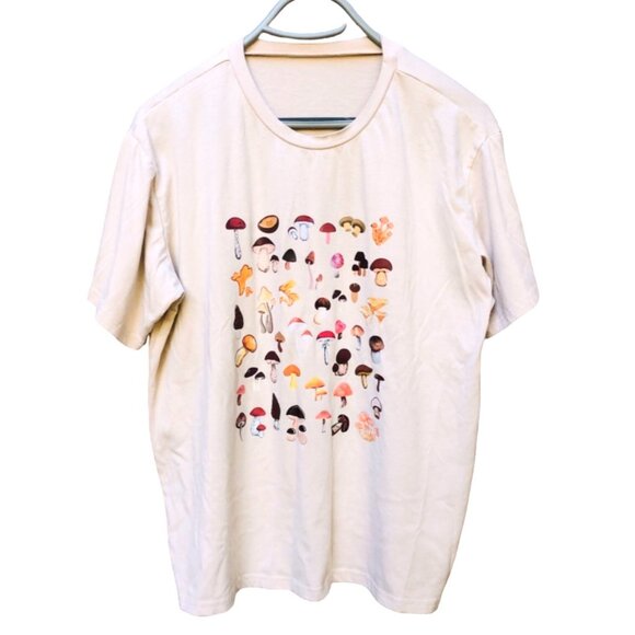 SHEIN Tops - Shein Wild Mushroom Graphic Tee Shirt Beige Drop Shoulder Womens Size Medium